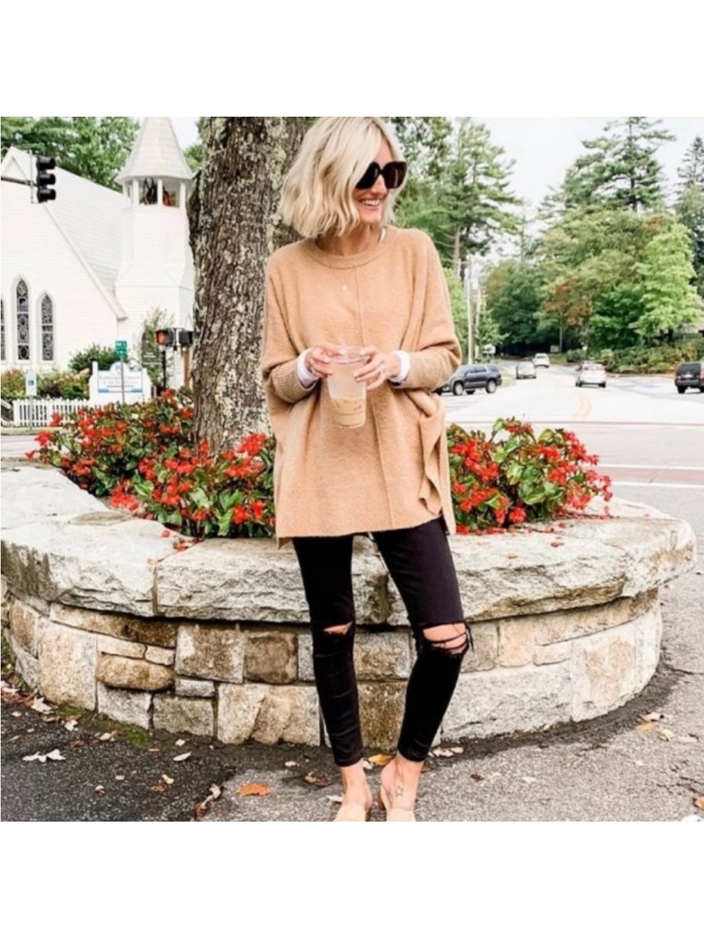 Lou & Gray for Loft tan/Toffee Oversized Seamed Poncho Dolman Sleeve Sweater